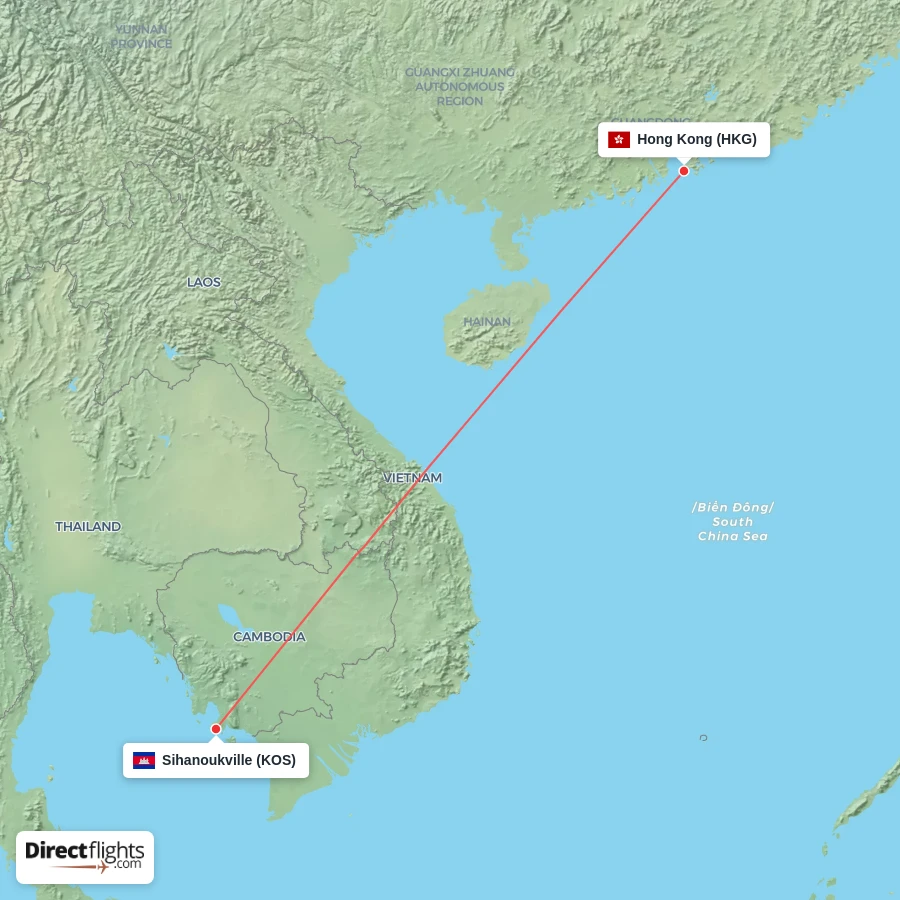 KOS - HKG route map