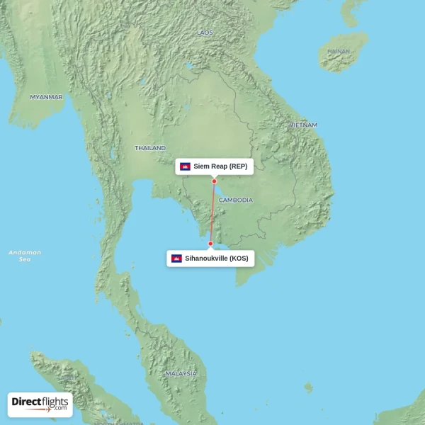 Sihanoukville - Siem Reap direct flight map