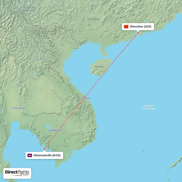 Sihanoukville - Shenzhen direct flight map