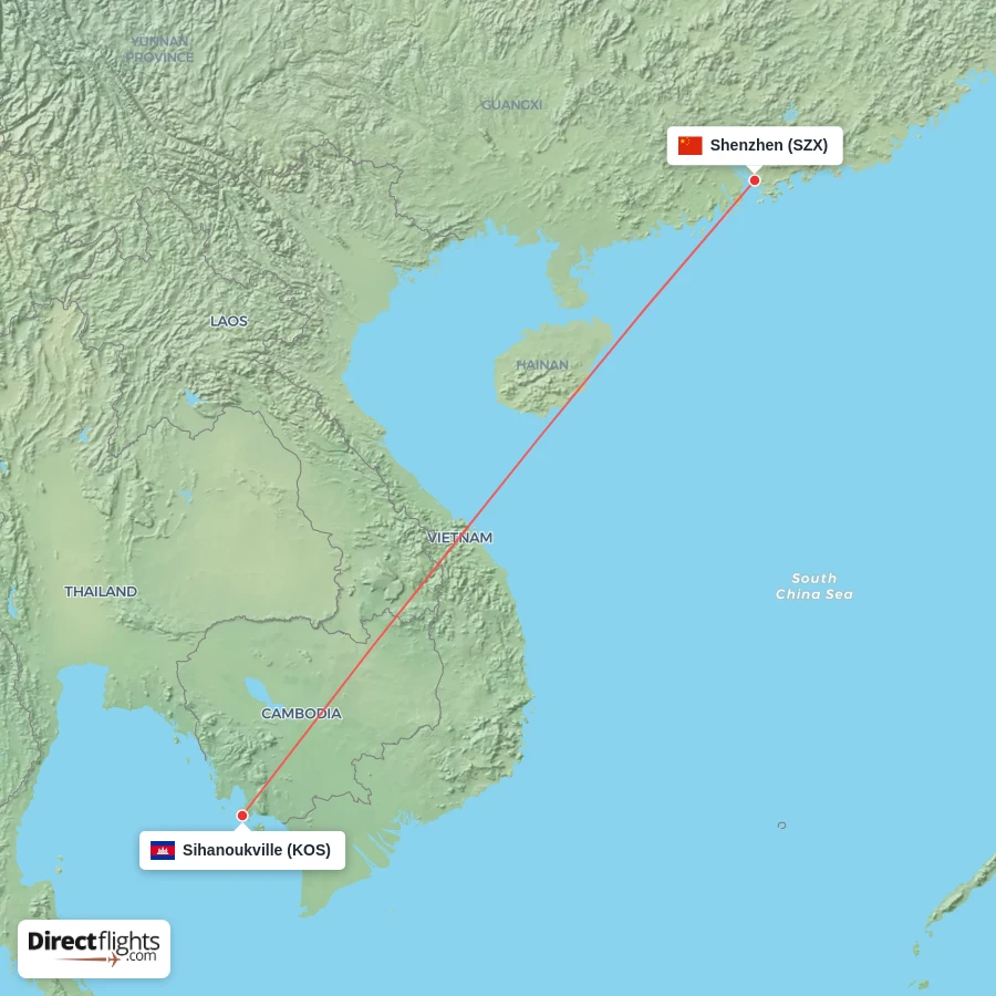 KOS - SZX route map