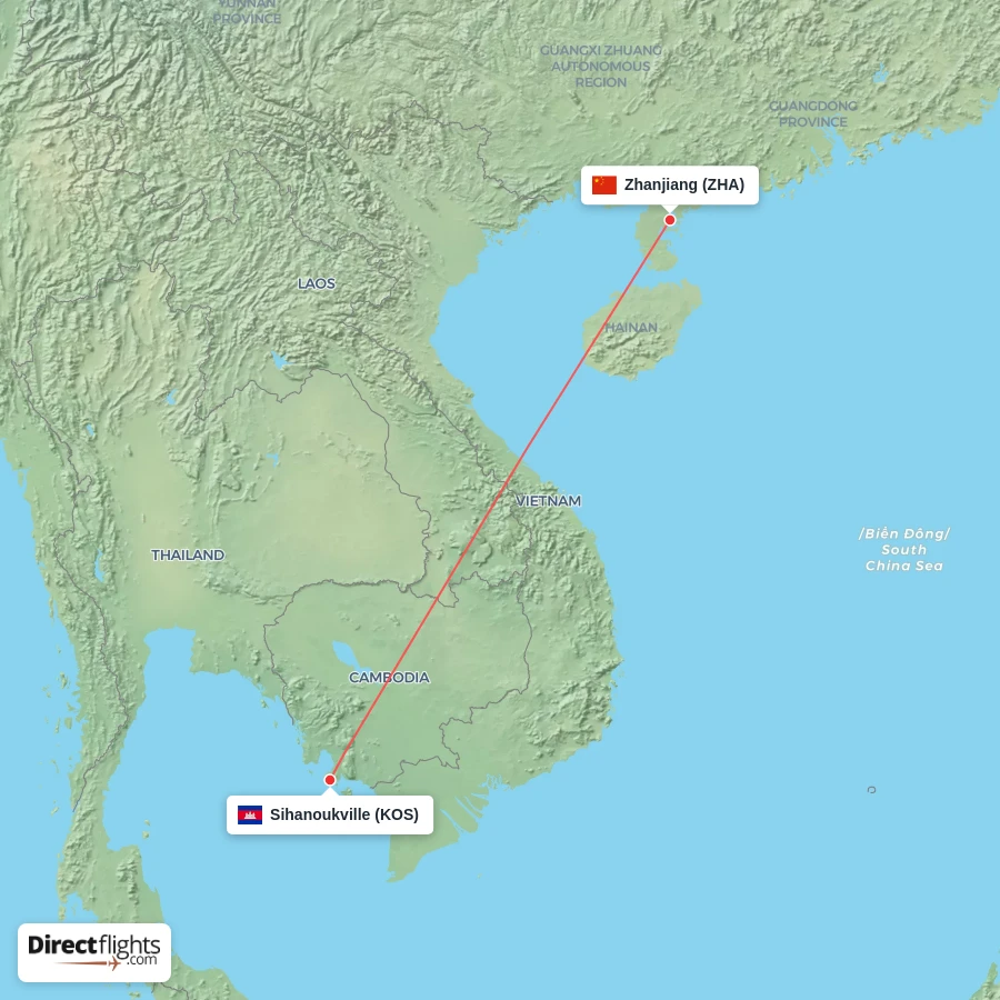 KOS - ZHA route map