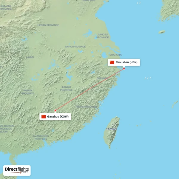 Ganzhou - Zhoushan direct flight map