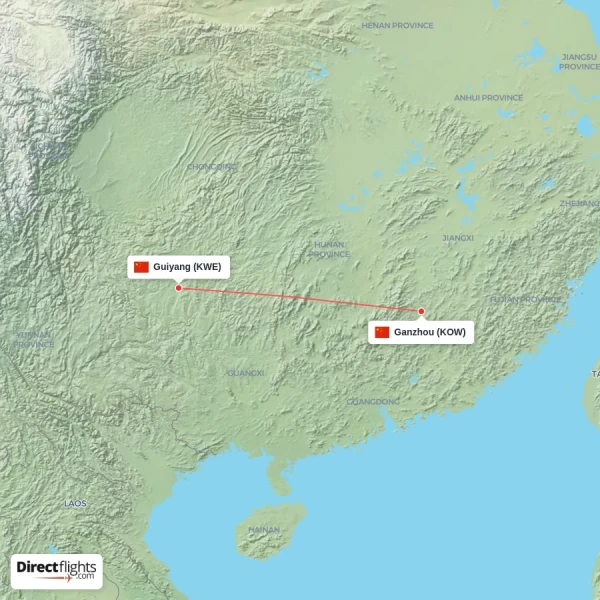 Ganzhou - Guiyang direct flight map