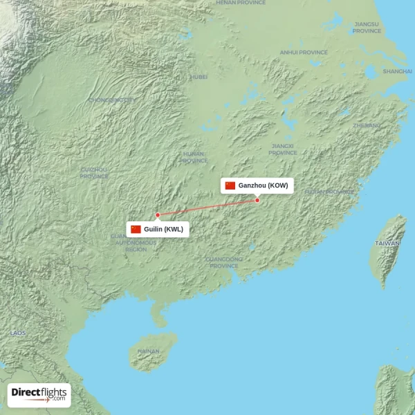 Ganzhou - Guilin direct flight map