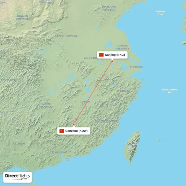 Ganzhou - Nanjing direct flight map
