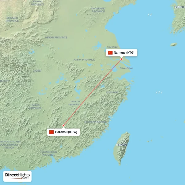 Ganzhou - Nantong direct flight map