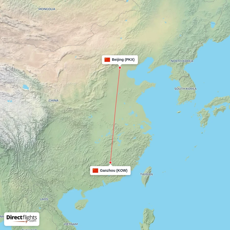 KOW - PKX route map