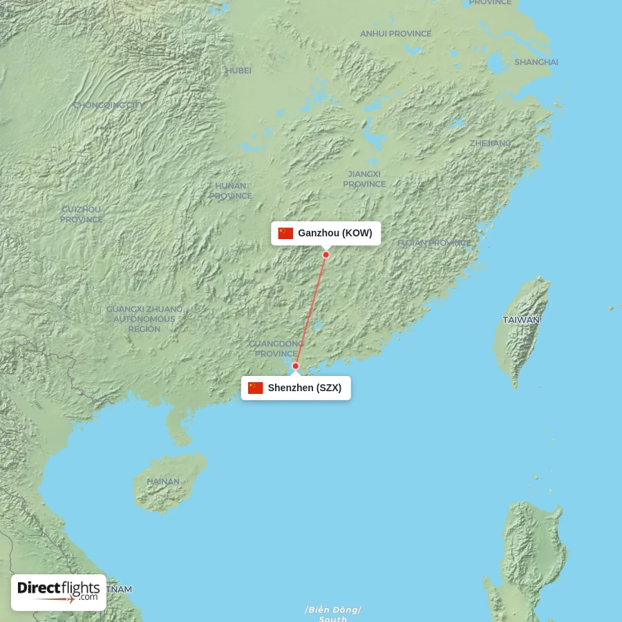 KOW - SZX route map