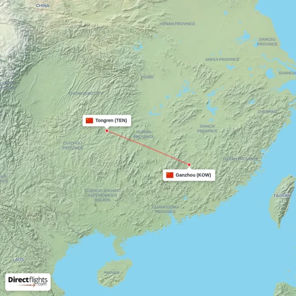 Ganzhou - Tongren direct flight map