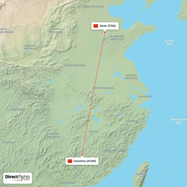 Ganzhou - Jinan direct flight map