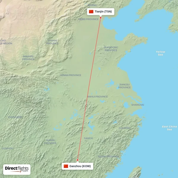 Ganzhou - Tianjin direct flight map