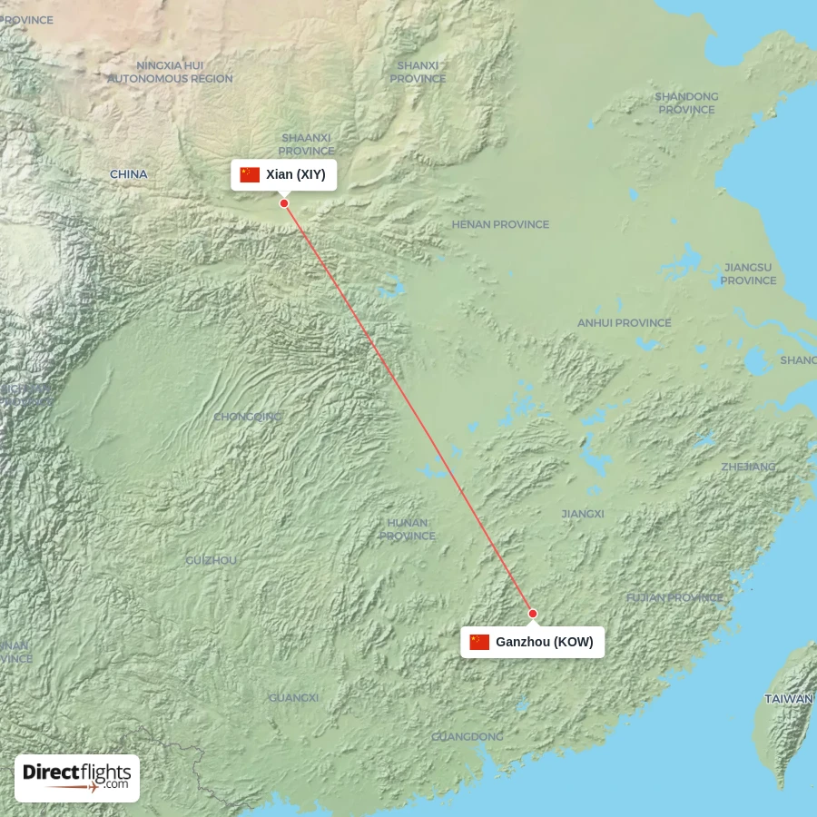 KOW - XIY route map