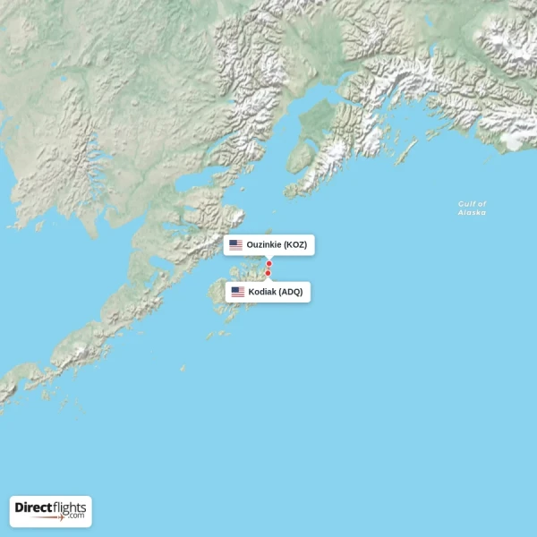 Ouzinkie - Kodiak direct flight map
