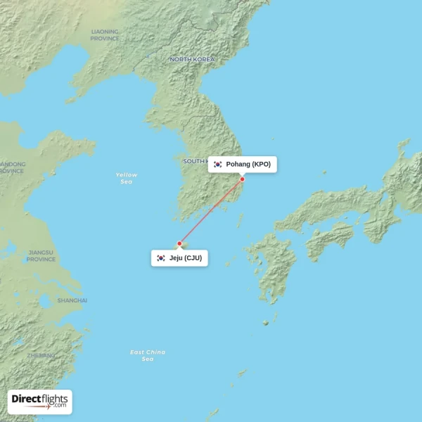 Pohang - Jeju direct flight map