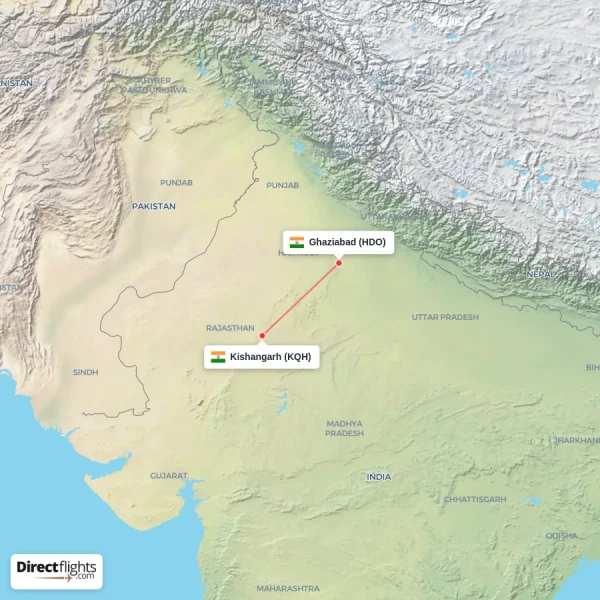 Kishangarh - Ghaziabad direct flight map