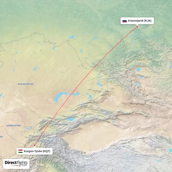Kurgon-Tyube - Krasnojarsk direct flight map