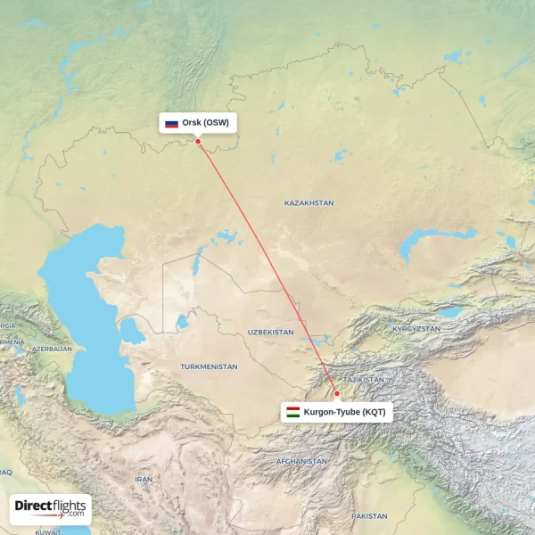 Kurgon-Tyube - Orsk direct flight map