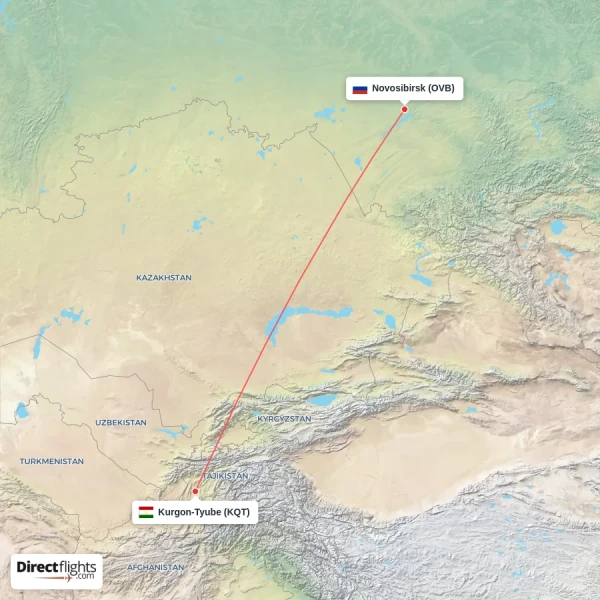 Kurgon-Tyube - Novosibirsk direct flight map