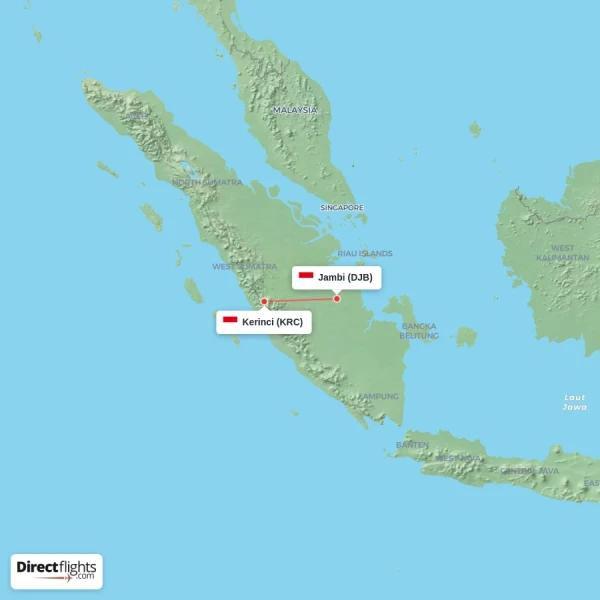 Kerinci - Jambi direct flight map
