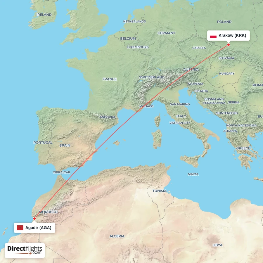 KRK - AGA route map