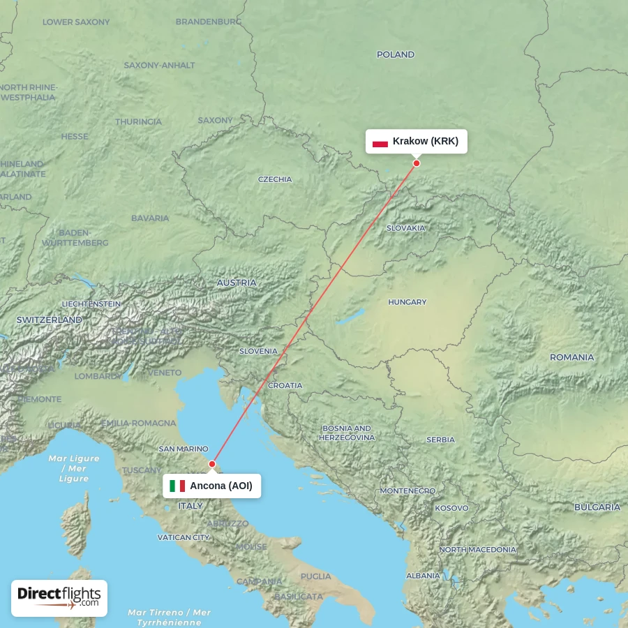 KRK - AOI route map