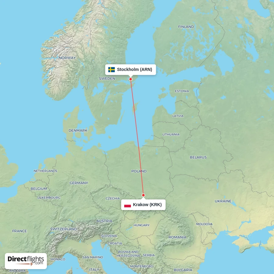 KRK - ARN route map