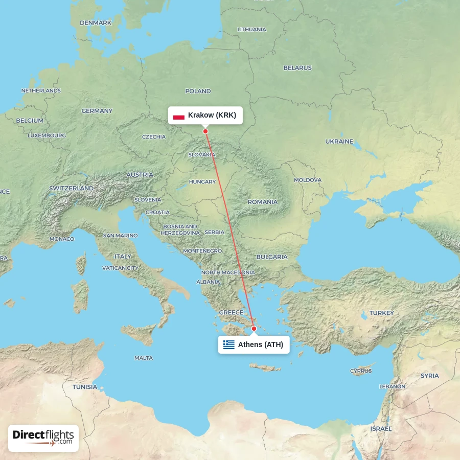 KRK - ATH route map