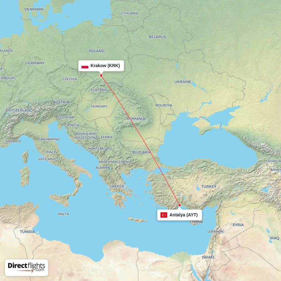 KRK - AYT route map