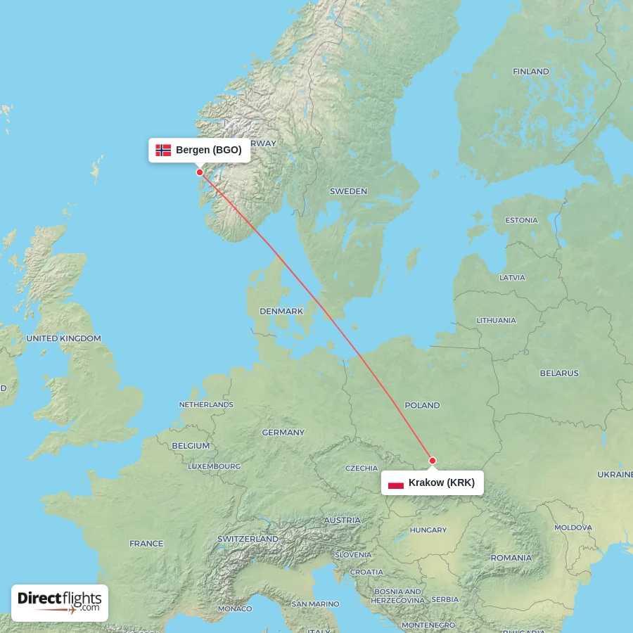 KRK - BGO route map