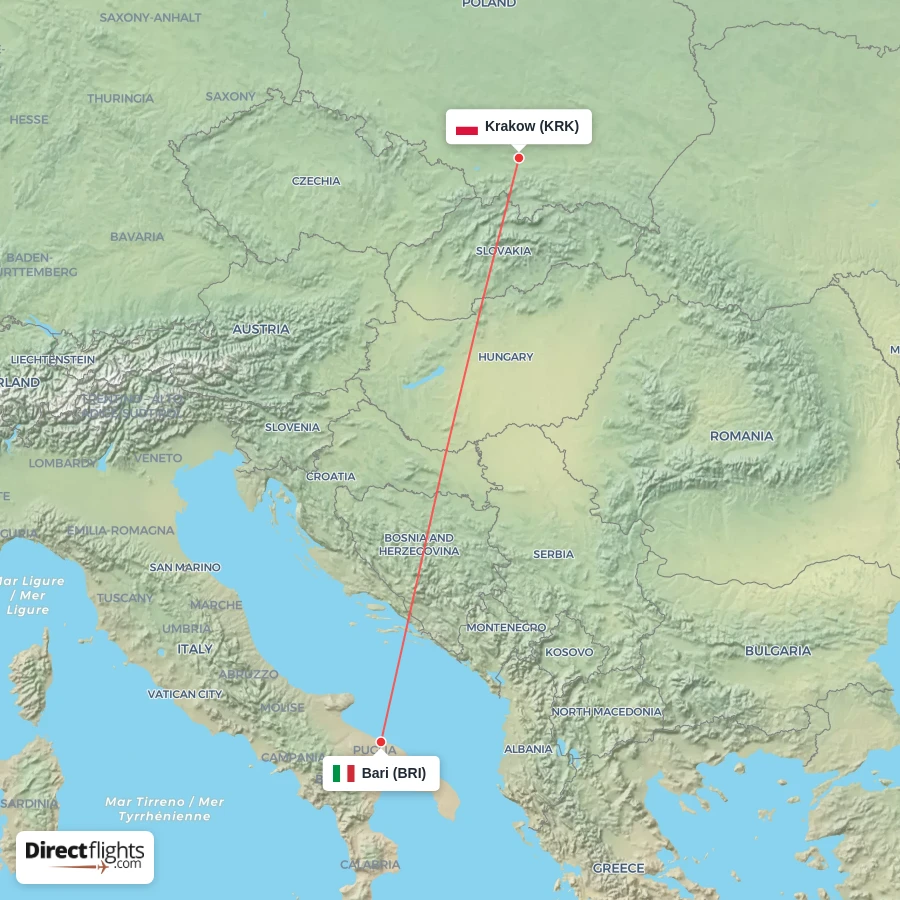 KRK - BRI route map