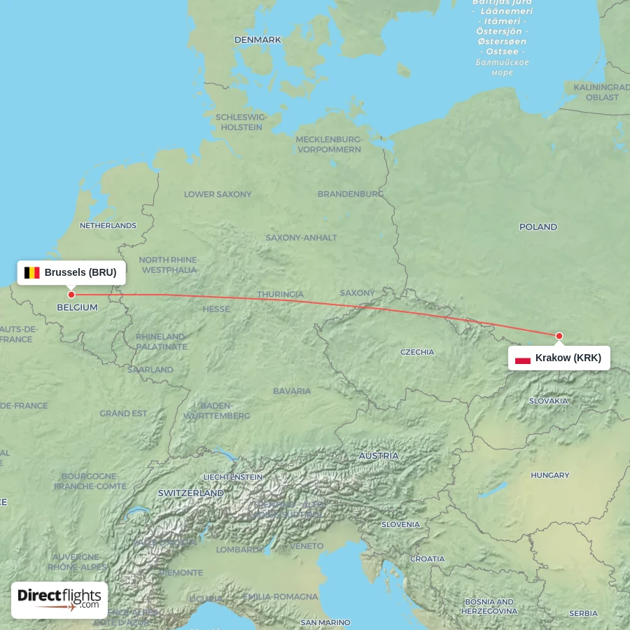 KRK - BRU route map