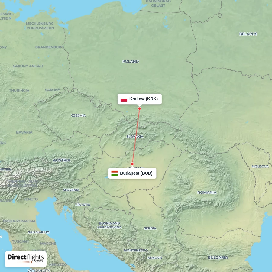 KRK - BUD route map