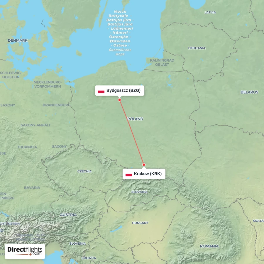 KRK - BZG route map