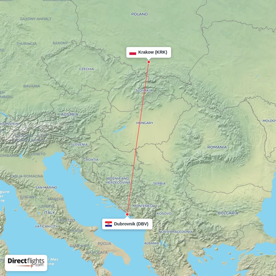 KRK - DBV route map