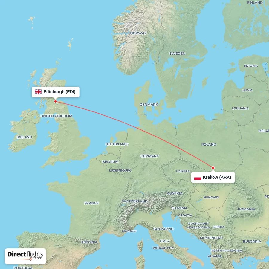 KRK - EDI route map