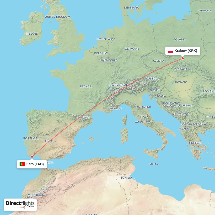 KRK - FAO route map