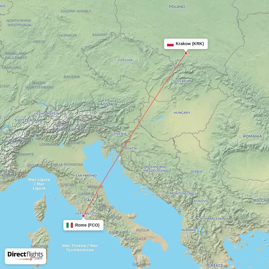 KRK - FCO route map