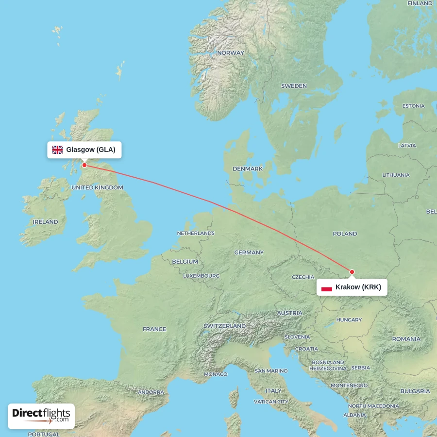 KRK - GLA route map