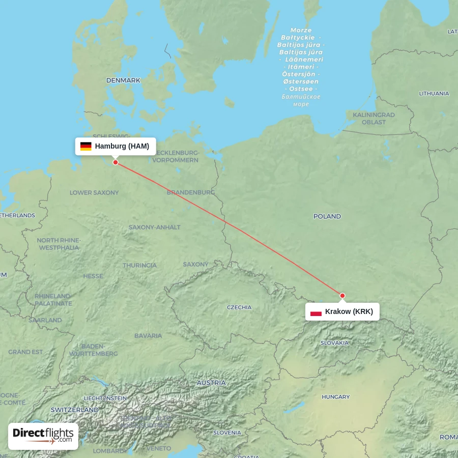 KRK - HAM route map