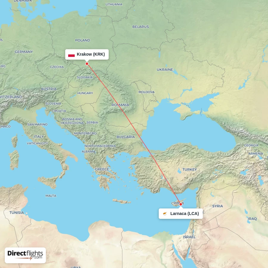 KRK - LCA route map