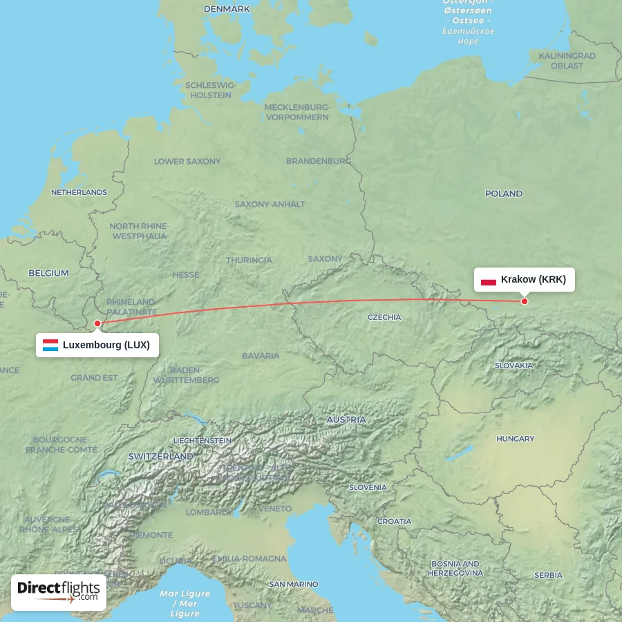 KRK - LUX route map