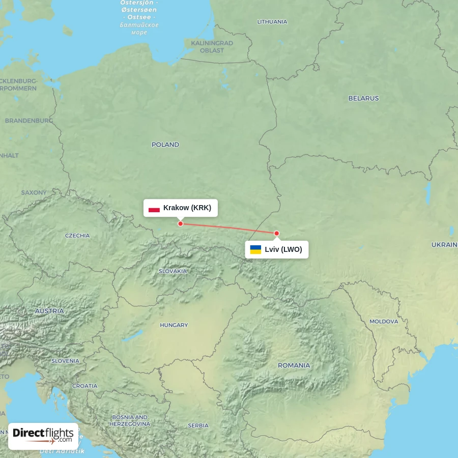 KRK - LWO route map
