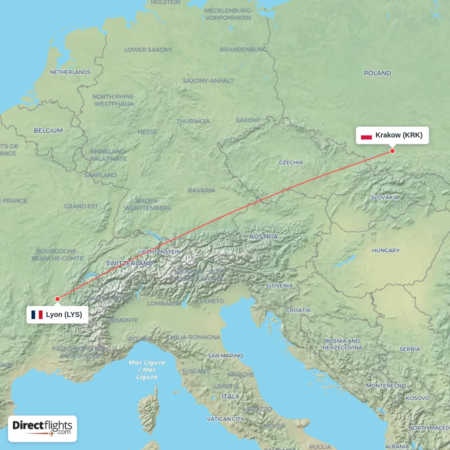 KRK - LYS route map