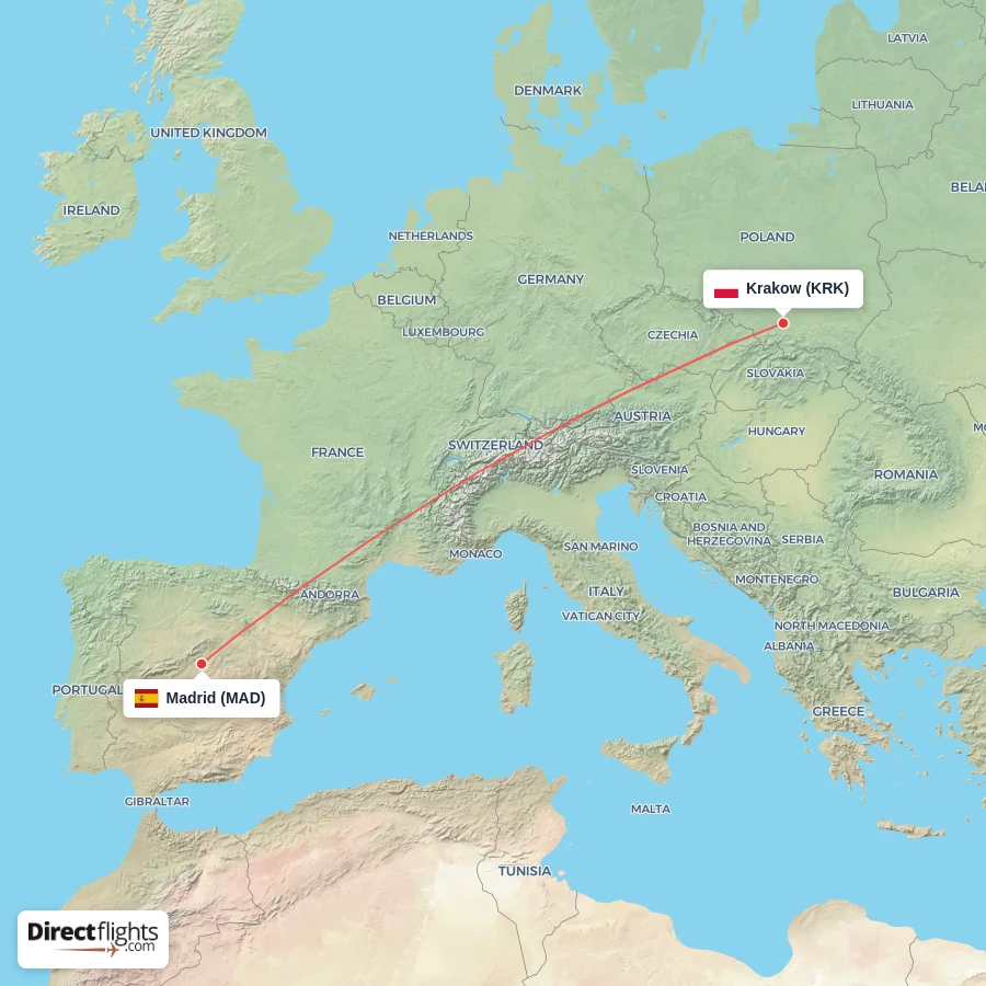 KRK - MAD route map