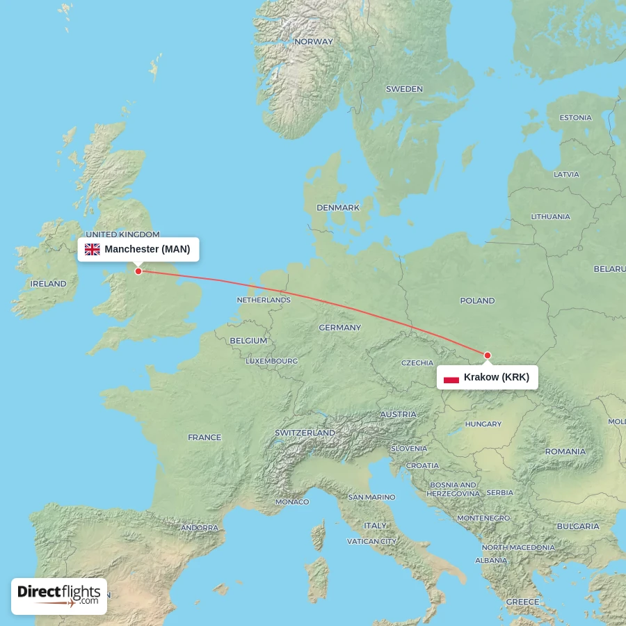 KRK - MAN route map