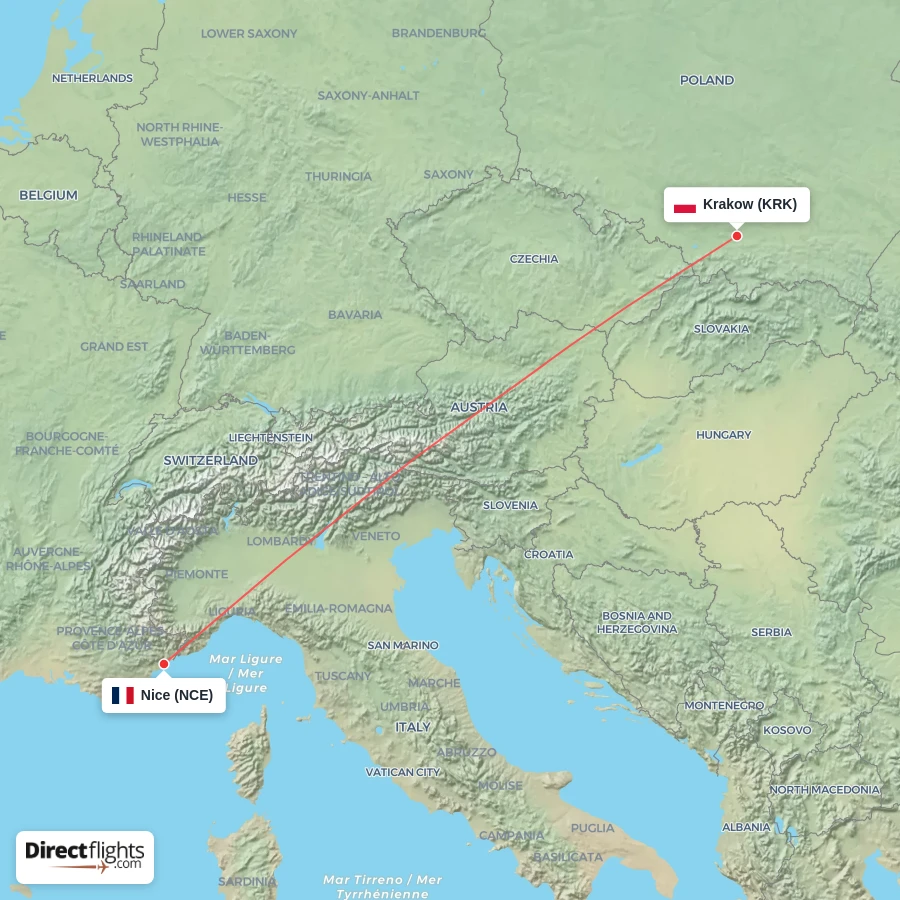 KRK - NCE route map