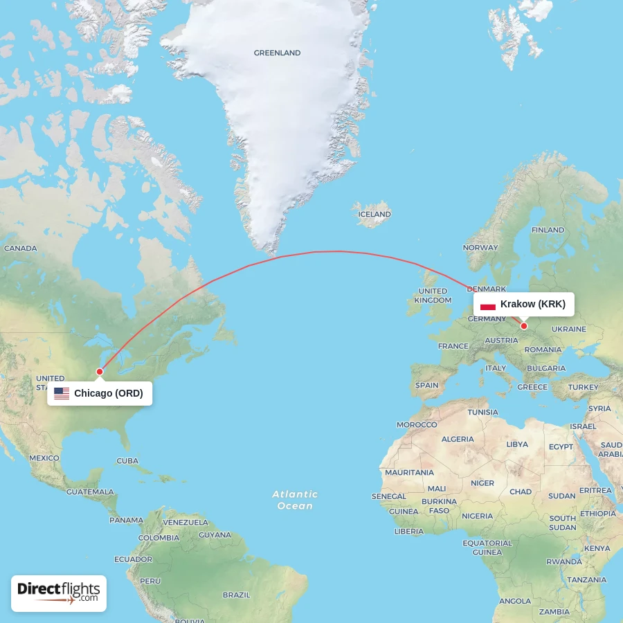 KRK - ORD route map