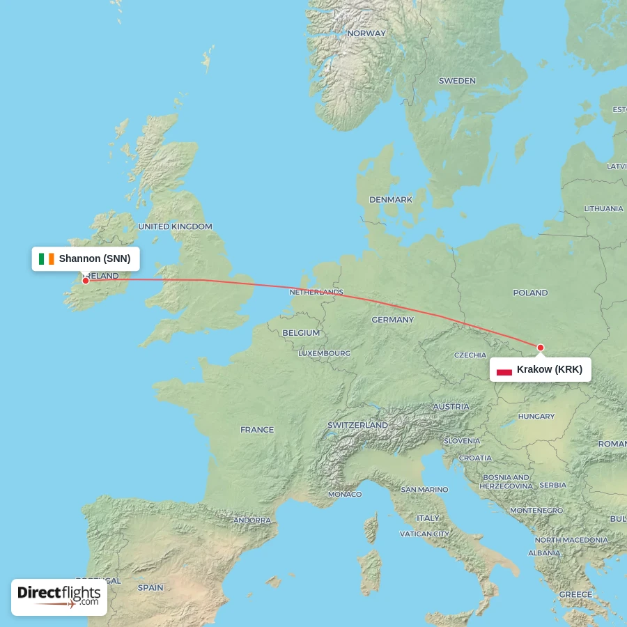 KRK - SNN route map