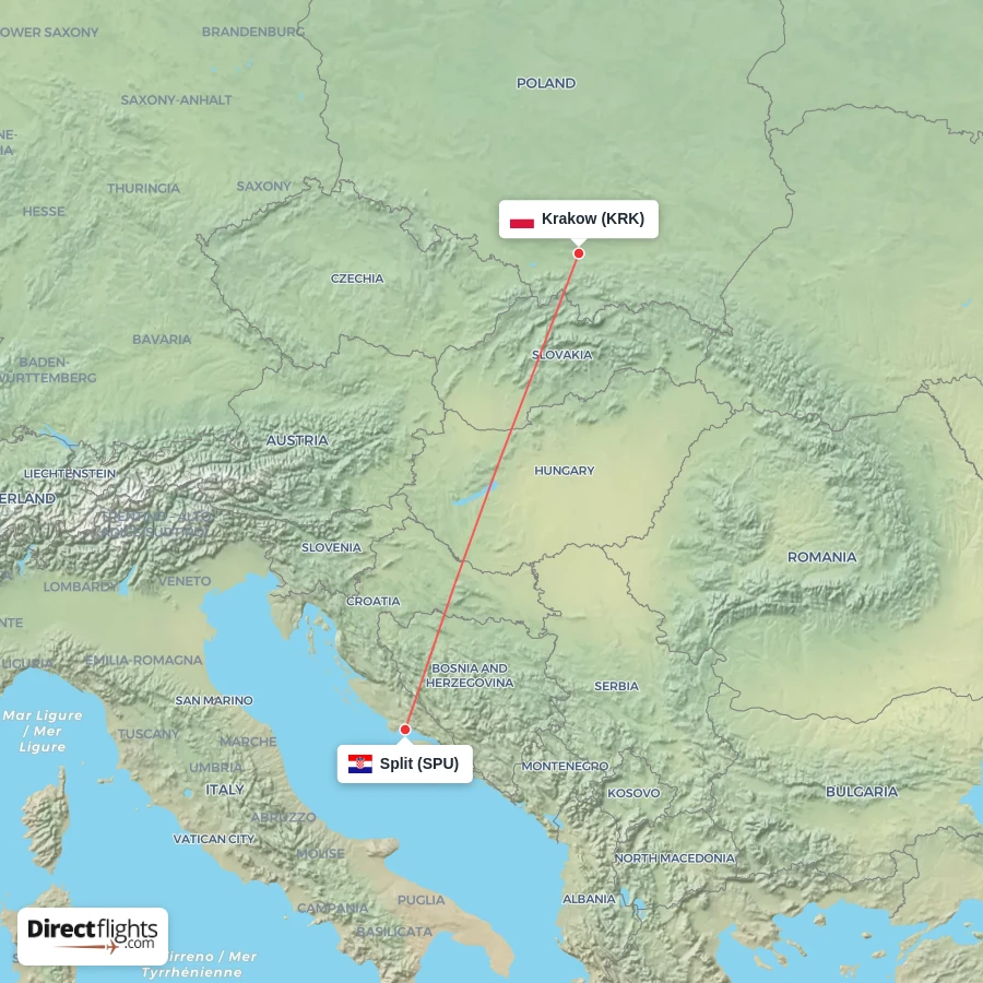 KRK - SPU route map