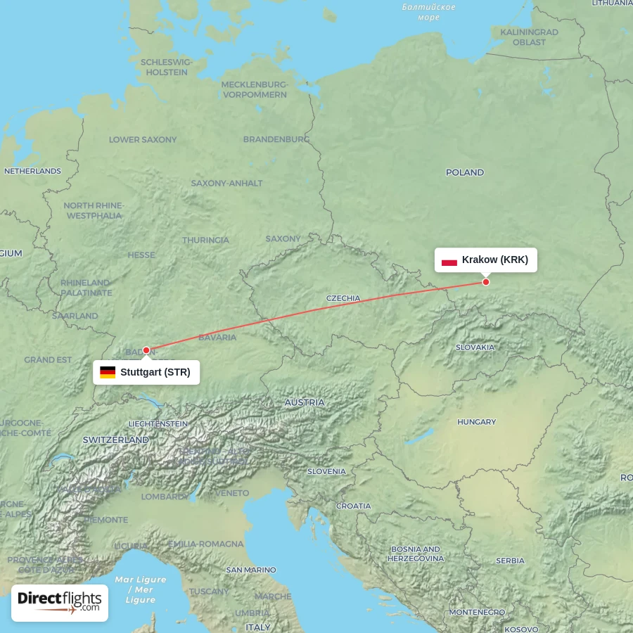KRK - STR route map